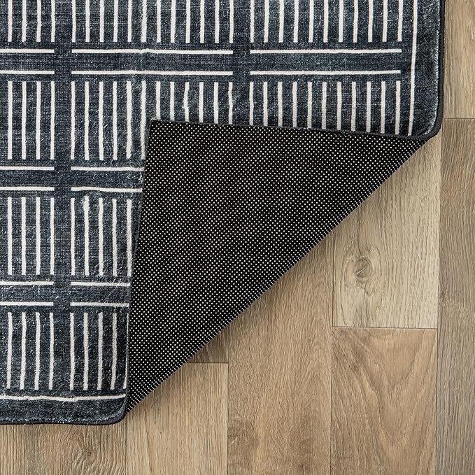Rugshop Bohemian Stripe Lines Washable Non Slip Area Rug 2' x 3' Black