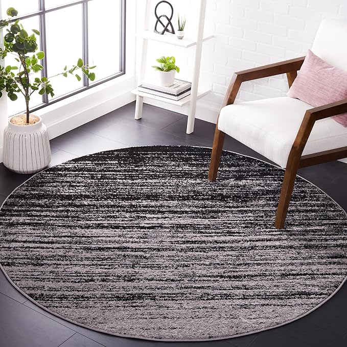 SAFAVIEH Adirondack Collection Area Rug - 10' Round, Silver & Black, Modern Ombre Design, Non Shedding & Easy to Clean, Ideal for Living Room, Bedroom, Office, Dining Space (ADR113A)