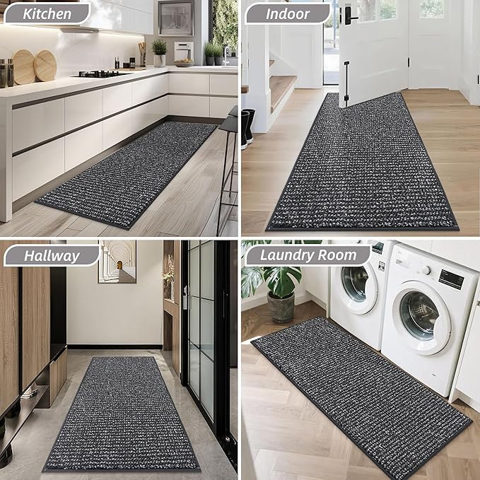 BEQHAUSE Dirt Trapper Door Mat 24" x 60", Non-Slip Washable Doormats Entrance Mat, Dirt Resistant and Absorbent Welcome Mat, Low Profile Floor Mats for Front Back Door and Entryway, Charcoal