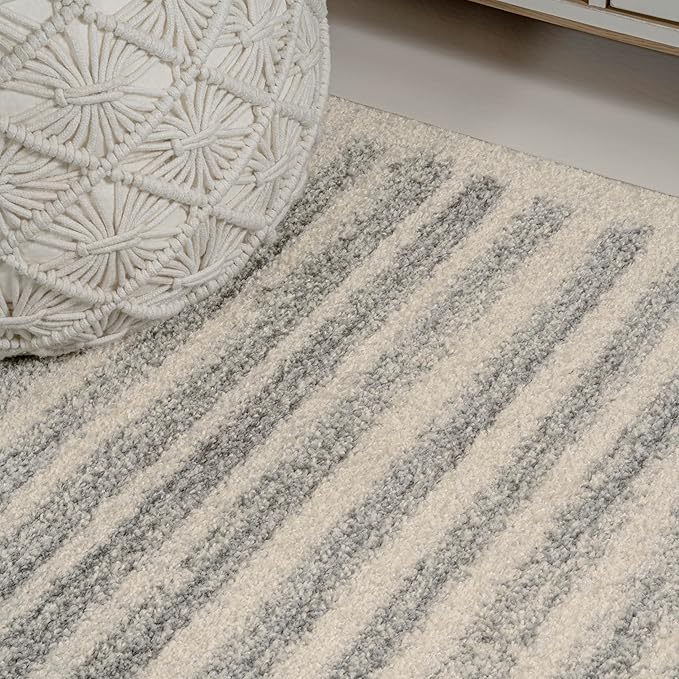JONATHAN Y Khalil Modern Berber Stripe Cream/Gray Runner Rug, 2x8, Contemporary, Bohemian, Easy-Cleaning for Living Room, Bedroom, Kitchen, Pet Friendly, Non-Shedding (MOH207C-28)