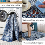 vivorug Runner Rug 2x10 Machine Washable Rug with Non-Slip Backing, Ideal for Kitchen Hallway Entryway Laundry Room - Vintage, Durable, Easy Clean, Low Pile Carpet Runner, Navy Blue