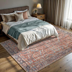 GLN Rugs Traditional Collection - Machine Washable Area Rug, Traditional Washable, Non Slip, Low Pile Chenille Rug, Living Room, Bedroom, Kitchen Rug (9' x 12' Terra/Multicolor 1168)