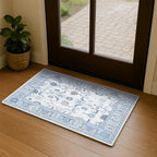 Fame Living Cream Blue Oushak Rug, Modern Small Rugs, Vintage, Turkish, Eclectic, Floral, Pastel, Washable, Door Mat, Doormat for Indoor Entrance, Entryway, Kitchen, Bathroom, Bedroom, Laundry, 2'x3'