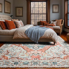 YJ.GWL Area Rugs for Living Room 5x7 Machine Washable Rugs, Non Slip Floral Vintage Rug Indoor Carpet, Stain Resistant Large Rug for Bedroom Dining Room, Copper Tan