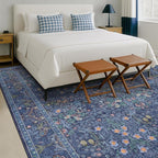 Dining Room Rugs for Under Table - 6x8 Washable Dark Blue Oriental Area Rug for Living Room, Low Pile Non-Slip Floor Carpet for Bedroom - Vintage Design & Stain Resistance (6x8 Navy Blue)