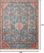 Loloi Layla Collection LAY-10 Marine/Clay 9'-0" x 12'-0" .13" Thick Area Rug, Soft, Durable, Vintage Inspired, Distressed, Low Pile, Non-Shedding, Easy Clean, Printed, Living Room Rug
