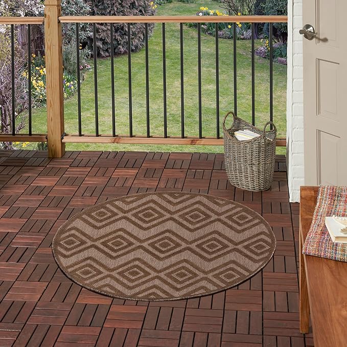 Nourison Home Versatile Brown 4' x Round Area Rug - Easy Clean, Non Shedding, Bed Room, Living Room, Dining Room, Kitchen (4' x Round)