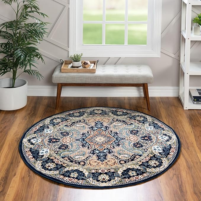 Unique Loom Narenj Collection Area Rug - Glasgow (5' 3" Round Navy Blue/Blue)