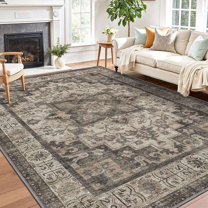 LUMI Washable Area Rug 4x6 for Living Room, Ultra Soft Stain Resistant Carpet with Non Slip Rubber Backing, Non-Shedding Low Pile Rugs for Bedroom, Dining Room, Indoor, Office