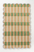 Hand-Tufted Wool Area Rug with Scalloped Edges, Beige and Green Plaid Pattern, Cozy and Soft Accent Rug for Living Room, Bedroom, and Nursery, Handmade Decorative Rug, 9x9 Ft (Round)