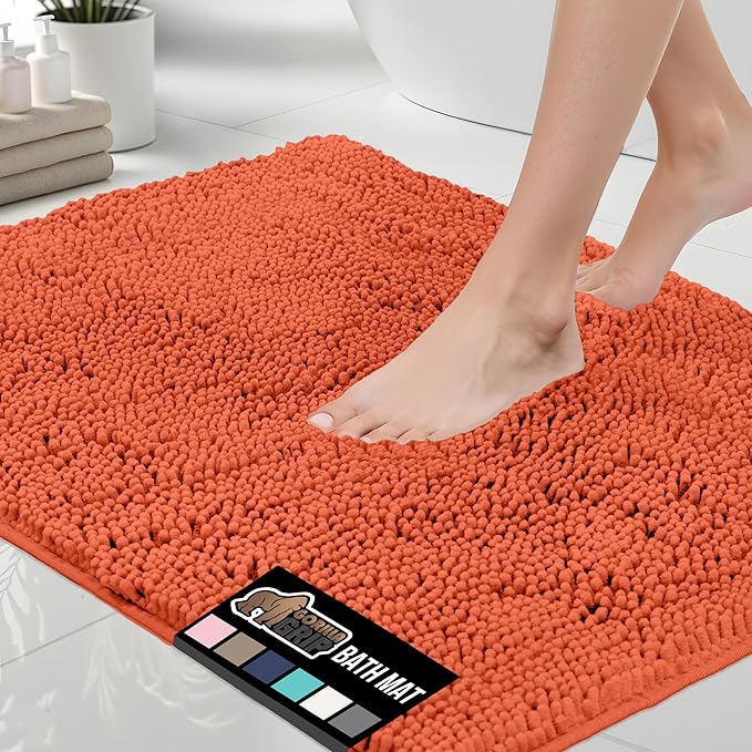 GORILLA GRIP Bath Rug Mat 30x20, Thick Soft Absorbent Chenille, Quick Dry Microfiber Mats, Rubber Backing Washable Shower Floor Rugs, US Designed Bathroom Bathmat Home Decor Accessories, Coral