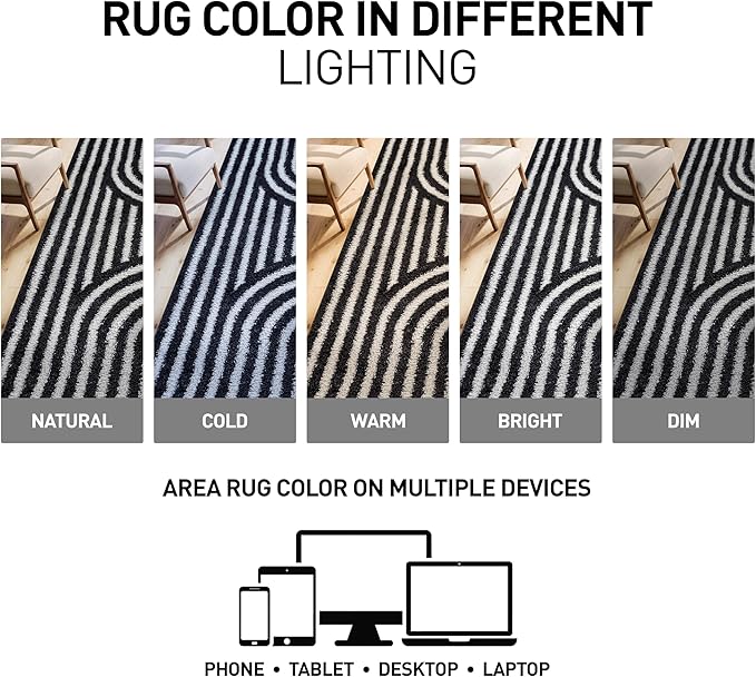 Rugshop Abstract Arch Shag Runner Rug Anthracite Dark Gray 2' 3" x 8' Perfect for Hallways, Kitchens, or Behind The Sofa