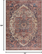 Bloom Rugs Washable 6' x 9' Rug - Beige/Terracotta Traditional Area Rug for Living Room, Bedroom, Dining Room, and Kitchen - Exact Size: 6' x 9'