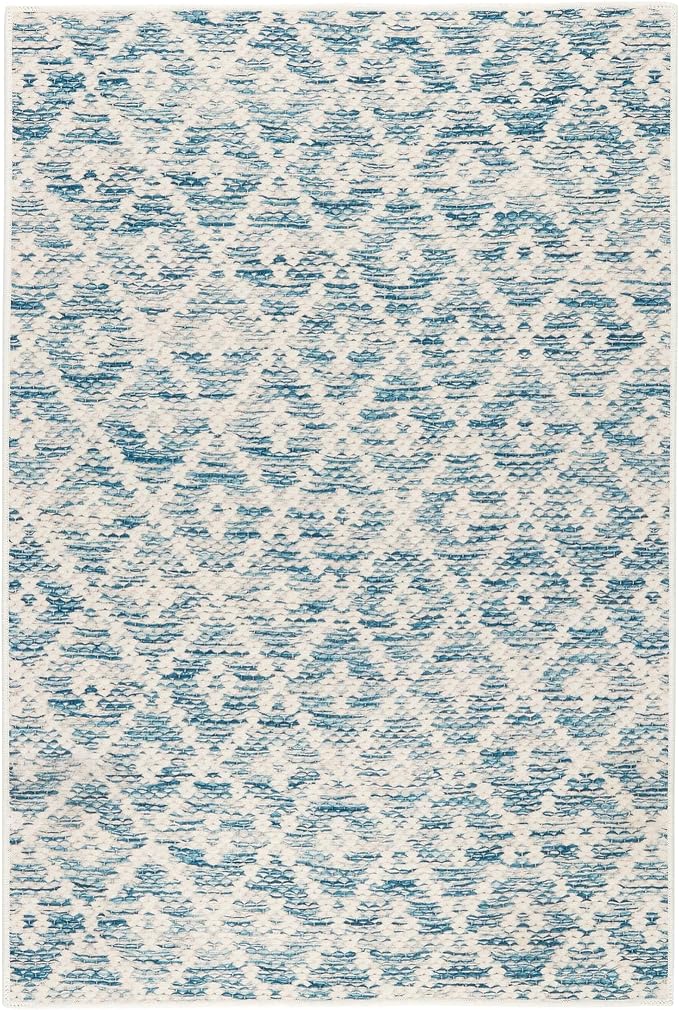 Dash and Albert Melange Diamond Machine Washable Area Rug - 4' x 6' Blue - Diamond Accent Rug - Anti-Slip Backing, Lightweight, Machine Washable, High Traffic Areas Kitchen, Mudroom, Laundry Room