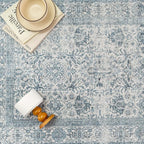 Vintage Area Rug 4x6 Blue Entryway Office Washable Carpet Non Slip Bedroom Indoor Living Room Door Mat Low Pile Traditional Distressed Retro Accent Rug for Dining Room Bathroom Kitchen
