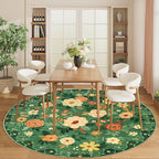 DUKINO Floral Round Rug, 6ft Washable Circle Rug, Non Slip Indoor Low Pile Circle Rug, Soft Small Boho Design Carpet for Bedroom, Entryway, Living Room, Dining Room, Dark Green