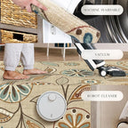 Maples Rugs Reggie Floral Runner Rug - Made in USA - Washable, Non Slip Indoor Carpet for Kitchen, Hallway, and Laundry Room, 2' x 5', Beige