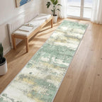 GENIMO Runner Rug Non Slip 2'6"x12', Washable Rug Runner for Hallways Kitchen, Abstract Modern Kitchen Rugs, Low Pile Lightweight Carpet Runners for Entryway, Bedroom, Laundry, Light Green