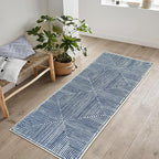 Bloom Rugs Washable Non-Slip 12 ft Runner - Blue Striped Runner for Entryway, Hallway, Bathroom, and Kitchen - Exact Size: 2.5' x 12'