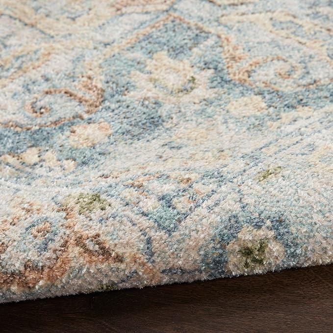 Nourison Home Astra Machine Washable Beige Blue 2'2" x 10' Area Rug - Easy Clean, Non Shedding, Bed Room, Living Room, Dining Room, Kitchen (10' Runner)