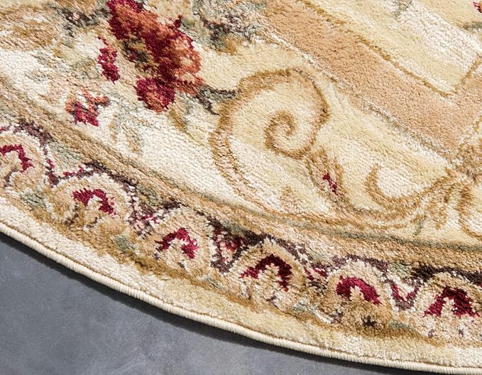 Unique Loom Versailles Collection Traditional Classic Floral Motif Area Rug (8' 0 x 8' 0 Round, Ivory/ Tan)
