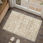 HUGEAR 2x3 Small Rug Machine Washable Area Rug Beige Entryway Rugs Entrance Door Mat Indoor Accent Rugs Floral Low Pile Carpet Distressed Throw Rug Kitchen Bedroom Office Non Slip