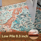 YJ.GWL Area Rugs for Living Room 6x9 Machine Washable Rugs, Non Slip Floral Vintage Rug Indoor Carpet, Stain Resistant Large Rug for Bedroom Dining Room, Copper Tan