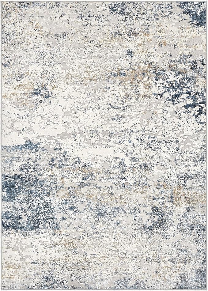 Area Rug Living Room Rugs - 10x13 Large Soft Indoor Neutral Modern Abstract Low Pile Washable Rug Carpet for Bedroom Dining Room Farmhouse Home Office - Beige Blue
