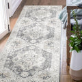 jinchan Kelda Runner Rug 2x6 Hallway Rug Kitchen Washable Runner Vintage Mat Retro Print Lightweight Non-Slip Accent Floor Cover Distressed Thin Carpet for Entryway Bathroom Bedroom Laundry Room Grey
