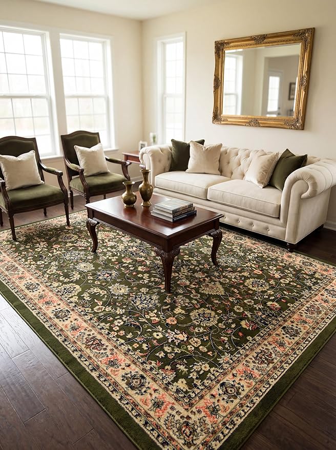 Rugs.com Yasmin Collection Rug – 8' x 10' Green Medium Rug Perfect for Living Rooms, Large Dining Rooms, Open Floorplans
