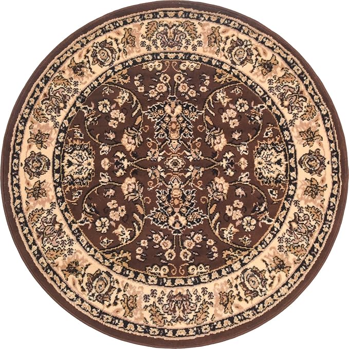 Unique Loom Sialk Hill Collection Area Rug - Washington (4' 1" Round Brown/Black)