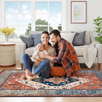 Lahome 8 x 10 Area Rugs for Living Room - Boho Washable Non-Slip Backing Large Rug Ultra-Thin Stain Resistant Dining Room Rugs for Under Table, Oriental Print Carpet Rugs for Bedroom (Rust, 8'x10')