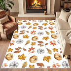 Pumpkin Area Rug, 3x5ft, Fun Vibrant Autumn Harvest Fallen Leaves Pumpkin Plant White Fall Porch Rug, Sturdy Non Slip Easy-Washing Fall Decorations for Home Bedroom