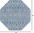 Unique Loom Outdoor Trellis Collection Area Rug - Tribal Trellis (4' 1" Octagon, Blue/ Ivory)
