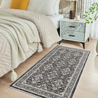 WITSHOCK Washable 2x4 Entryway Area Rug: Soft Non-Slip Backing Washable Rugs Vintage Flower Boho Accent Small Rugs for Bedroom, Kitchen, Bathroom, Nursery Entrance,Black