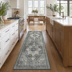 GENIMO 2'6"x10 Runner Rugs for Hallway, Machine Washable Non Slip Vintage Rugs, Low Pile Lightweight Soft Print Rug for enrtyway, Corridor, Home Office, Kitchen, Charcoal Gray