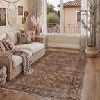 HUGEAR 3x5 Machine Washable Rugs Brick Red Hallway Area Rug Indoor Accent Rug Floral Low Pile Carpet Soft Throw Rug Bedroom Living Room Office Dining Room Kitchen Laundry Room Non Slip