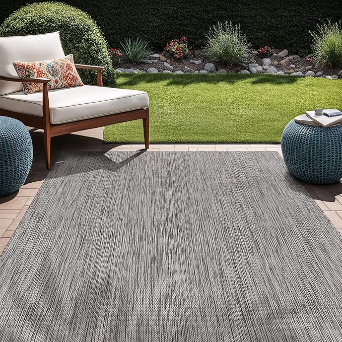 Beverly Rug Indoor Outdoor Rug 9x12, Washable Outside Carpet for Patio, Deck, Porch, Solid Modern Area Rug, Water Resistant, Silver Gray