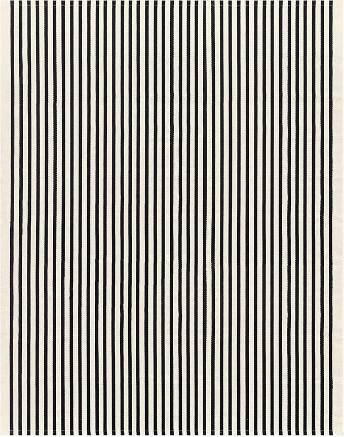 KOZYFLY Black and Beige Striped Rug 8x10 Ft Area Rug Washable Indoor Outdoor Rug Cotton Outdoor Patio Rugs Farmhouse Rugs for Living Room Carpet for Patio Dining Room Bedroom