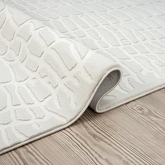 Abani Cream Area Rug for Living Room, Bedroom - Pebble Pattern - 8 x 10 - Durable & Easy to Clean
