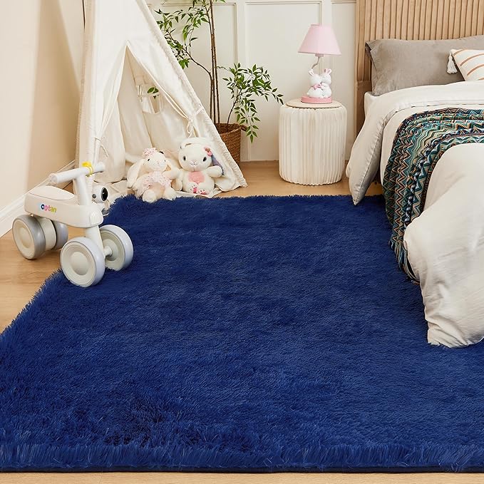 Andency 8x10 Area Rugs for Living Room, Navy Non-Slip Fluffy Soft Large Shag Bedroom Carpet, Big Indoor Thick Nursery Rug for Kids Dorm Home Decor Aesthetic