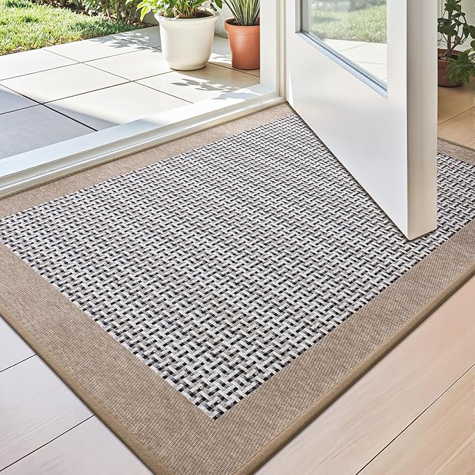LUMI Inside Door Mat for Entry 20"x32", Absorbent, Dirt Trapper, Low Profile Thin, Non Slip Mats with Rubber Backing, Ideal for Indoor, High Traffic, Garage, Entrance, Classic Beige