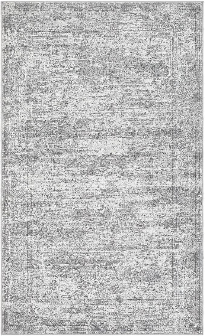 Washable Area Rug: 3x5 ft Abstract Small Rugs for Entryway Kitchen Living Room Bedroom - Non Slip Modern Neutral Carpet Indoor Front Door - Vintage Grey