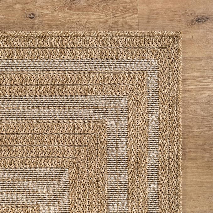Beverly Rug Easy Jute Framed Border Rug 9x12 Washable Large Indoor Outdoor Area Rugs for Living Dining Room Patio Office Stain Resistant Non Shedding Casual Indoor Outside Carpet 9 x 12 Natural