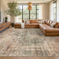 Farmhouse Floor Rugs for Living Room - Brown and Green Dining Room Area Rugs 8x10 for Bedroom, Washable, Soft, Lightweight & Stain Resistance, Neutral Dark Vintage Medallion Decor