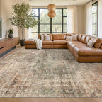 Farmhouse Floor Rugs for Living Room - Brown and Green Dining Room Area Rugs 8x10 for Bedroom, Washable, Soft, Lightweight & Stain Resistance, Neutral Dark Vintage Medallion Decor