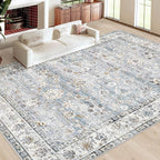 Area Rug 10x14 Living Room Rugs, Machine Washable Vintage Distressed Boho Area Rug Non-Slip Soft Low Pile Large Indoor Rugs for Bedroom Kitchen Dining Room Office(Light Blue,10'x14')