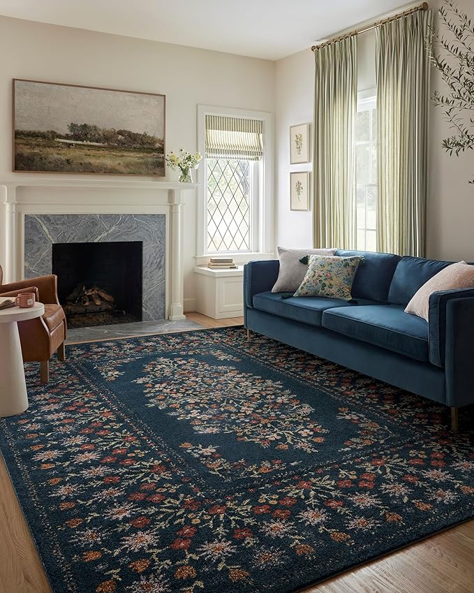 Loloi Rifle Paper Co. Laurel Collection LAU-01 Dark Navy 2'-8" x 10' Runner Rug