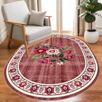 Retro Country Distressed Burgundy Green Florals Texture Bordered Rugs 12x14 for Living Room Bedroom Dining Room Soft Washable Non Skid Area Rug Guestroom Kitchen Doormats Rustic Indoor Oval Carpet