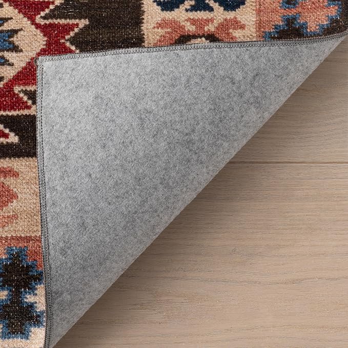 Dash & Albert Balsam Kilim Multi Machine Washable Rug, Runner-2.5 X 8 Feet, Red Geometric Pattern